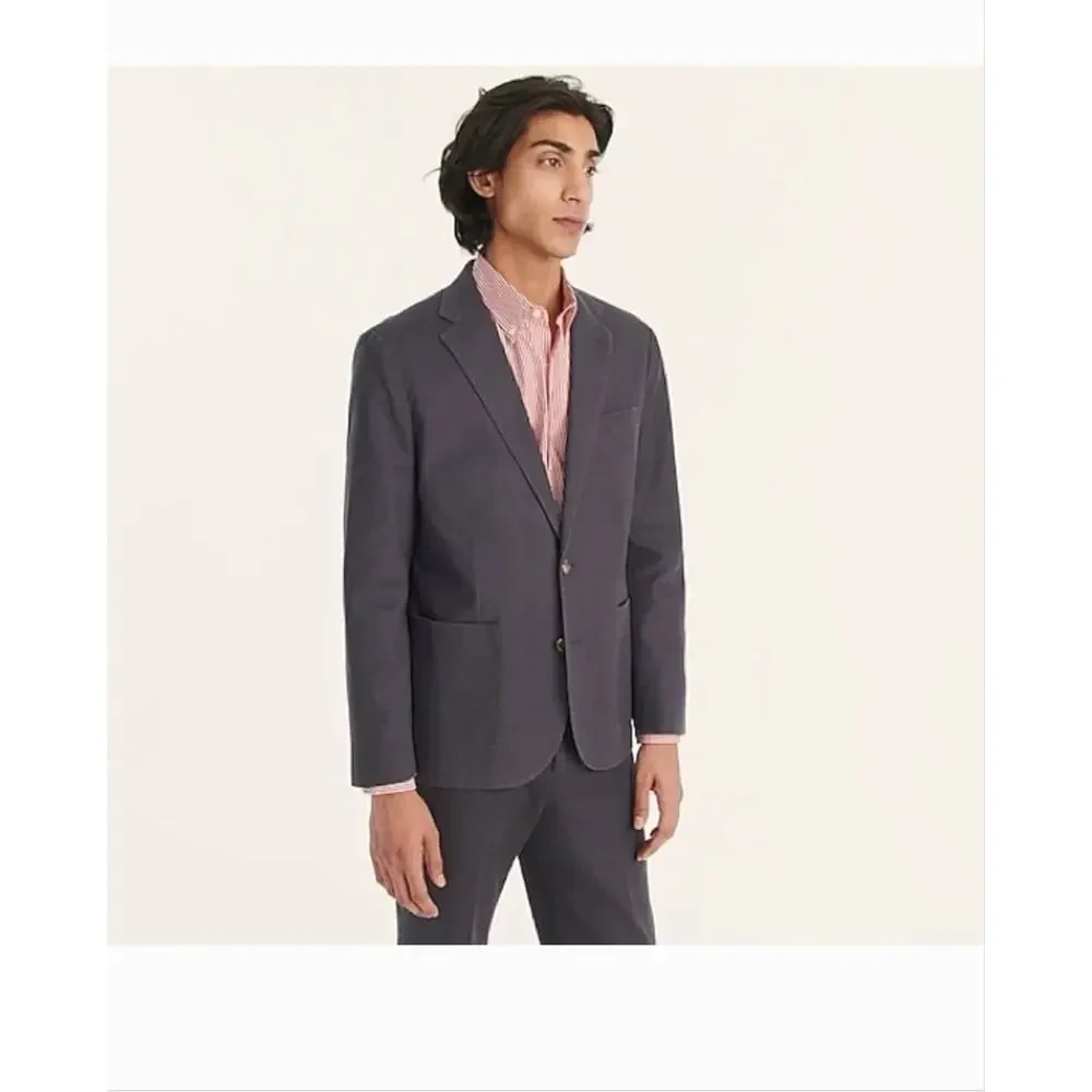 J Crew Slim Suit Jacket XL Dark Harbor Brown Hemp Cotton BC612 Single Button